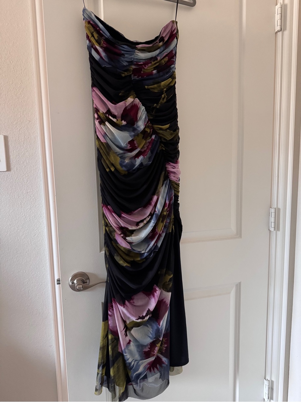 Abercrombie & Fitch Black Midi Dress with Pink, Blue & Olive Floral Print